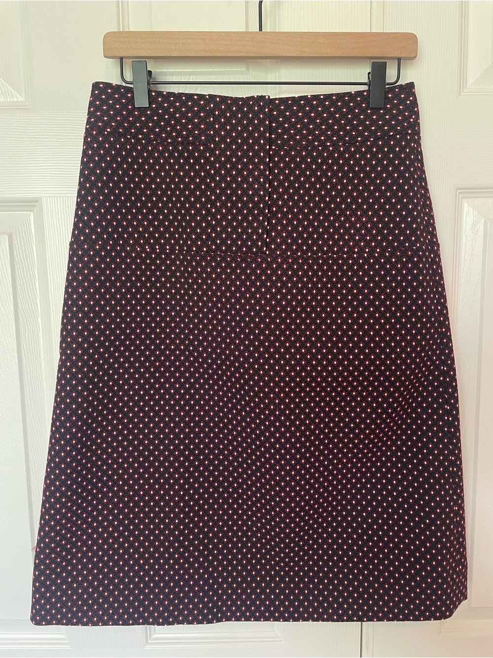 Tory Burch “Cadyn” Navy & Red A-Line Diamond Jacquard Skirt